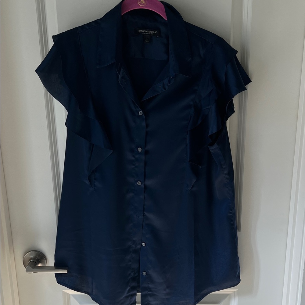 Banana Republic Midnight Blue Ruffle Blouse